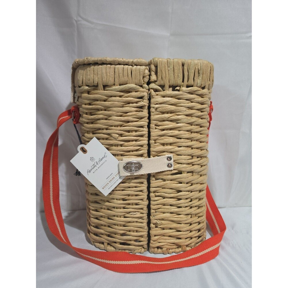 New Wicker Wine Picnic Bottle & Accessory Set Tan Carrier With Shoulder Strap